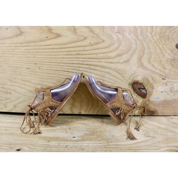 Sigerson Morrison Sandals Womens 7 Brown Suede Alysa Thong Fringe Buckle Flats - Picture 4 of 8